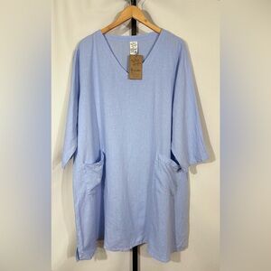 NWT Match Point Light Blue Linen 3/4 Sleeve V Neck Dress Style LD1001 - Size XL